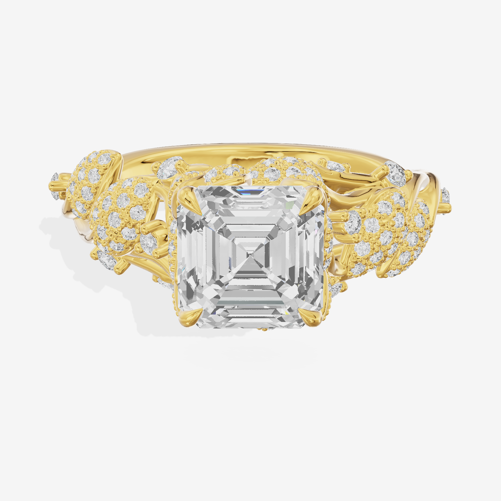 Modern Linger Asscher Engagement Ring with Side Stones (3/4 ct. tw.) in 18K Yellow Gold