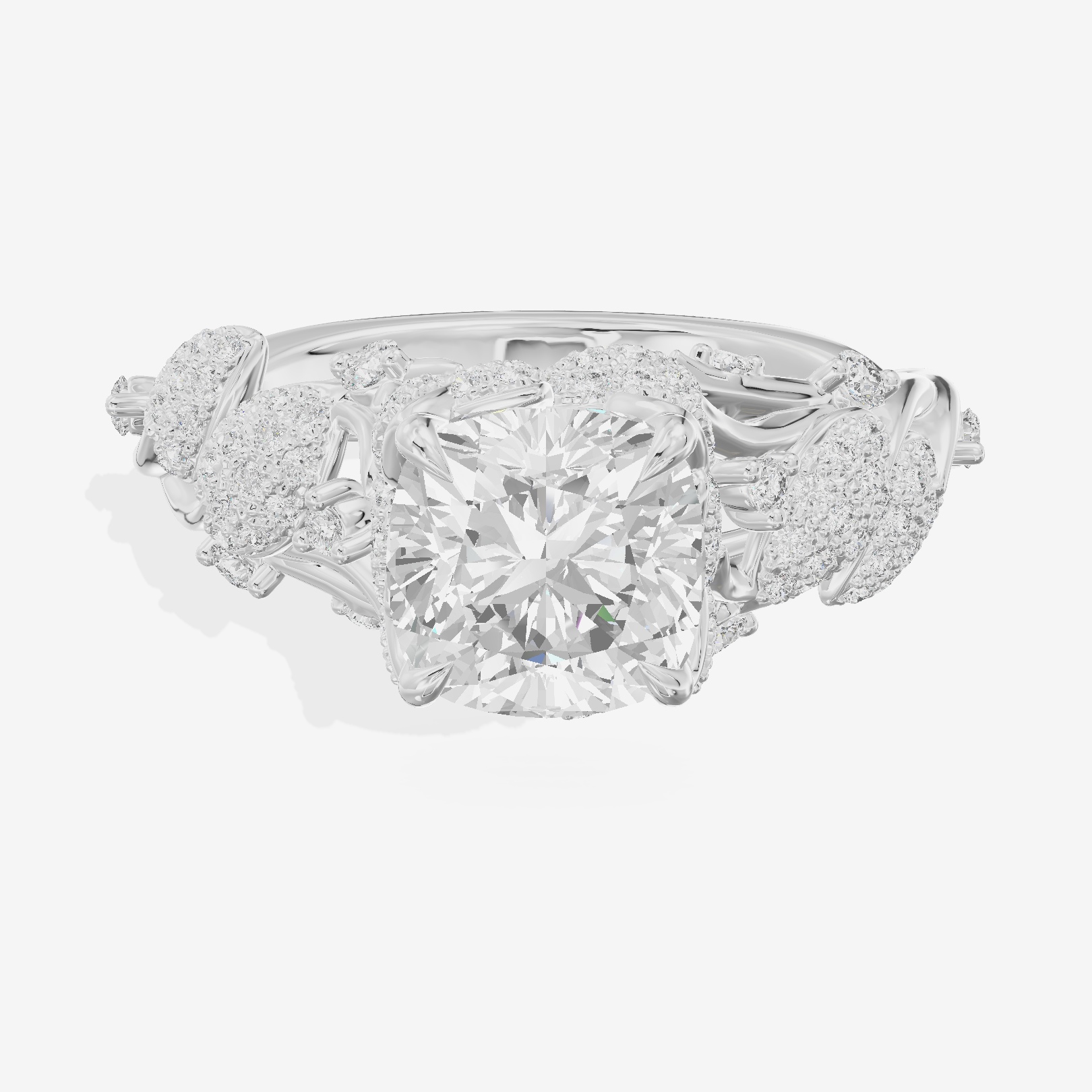 Modern Linger Cushion Engagement Ring with Side Stones (3/4 ct. tw.) in 14K White Gold