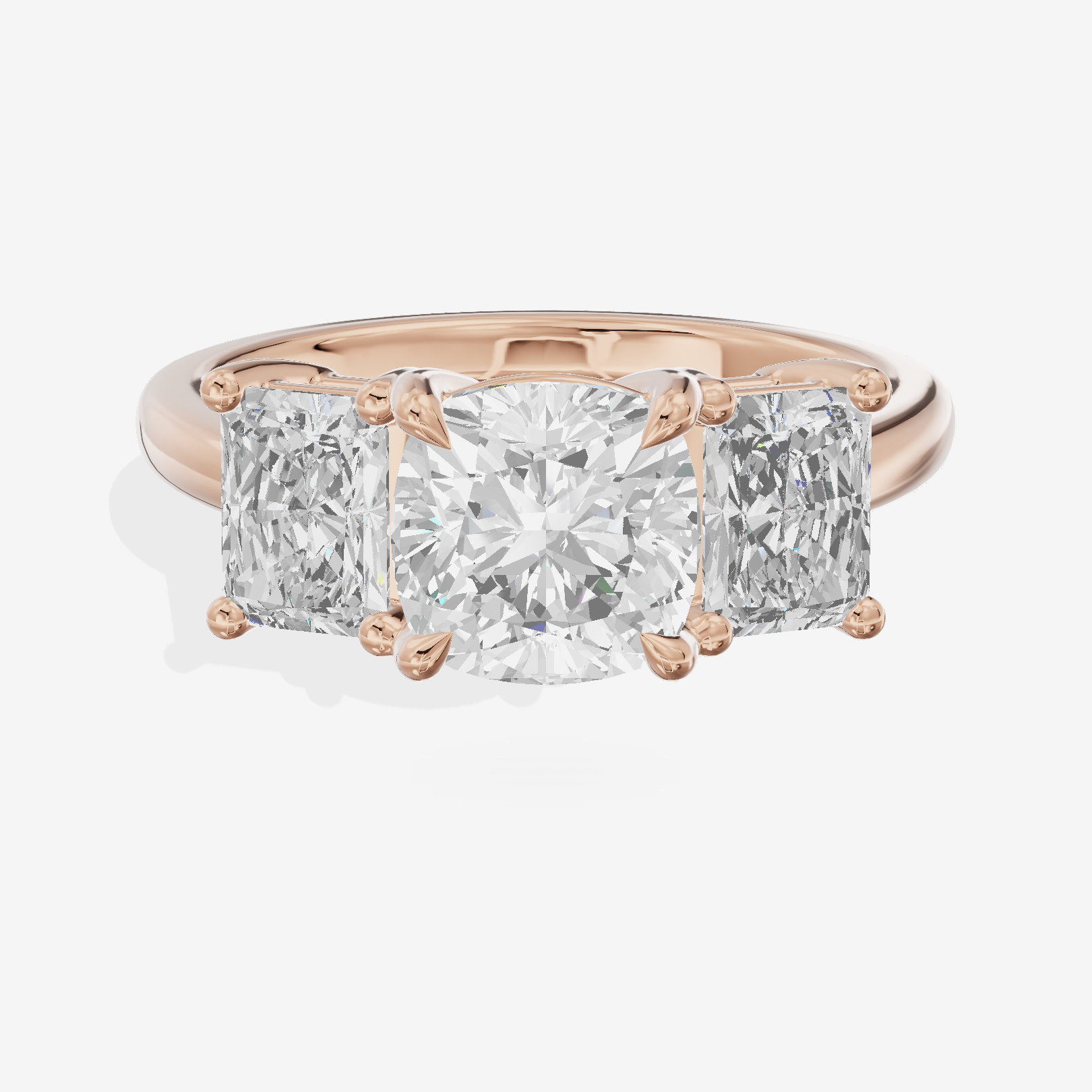 Luxe Aimora Three Stone Cushion Engagement Ring (3/4 ct. tw.) in 14K Rose Gold