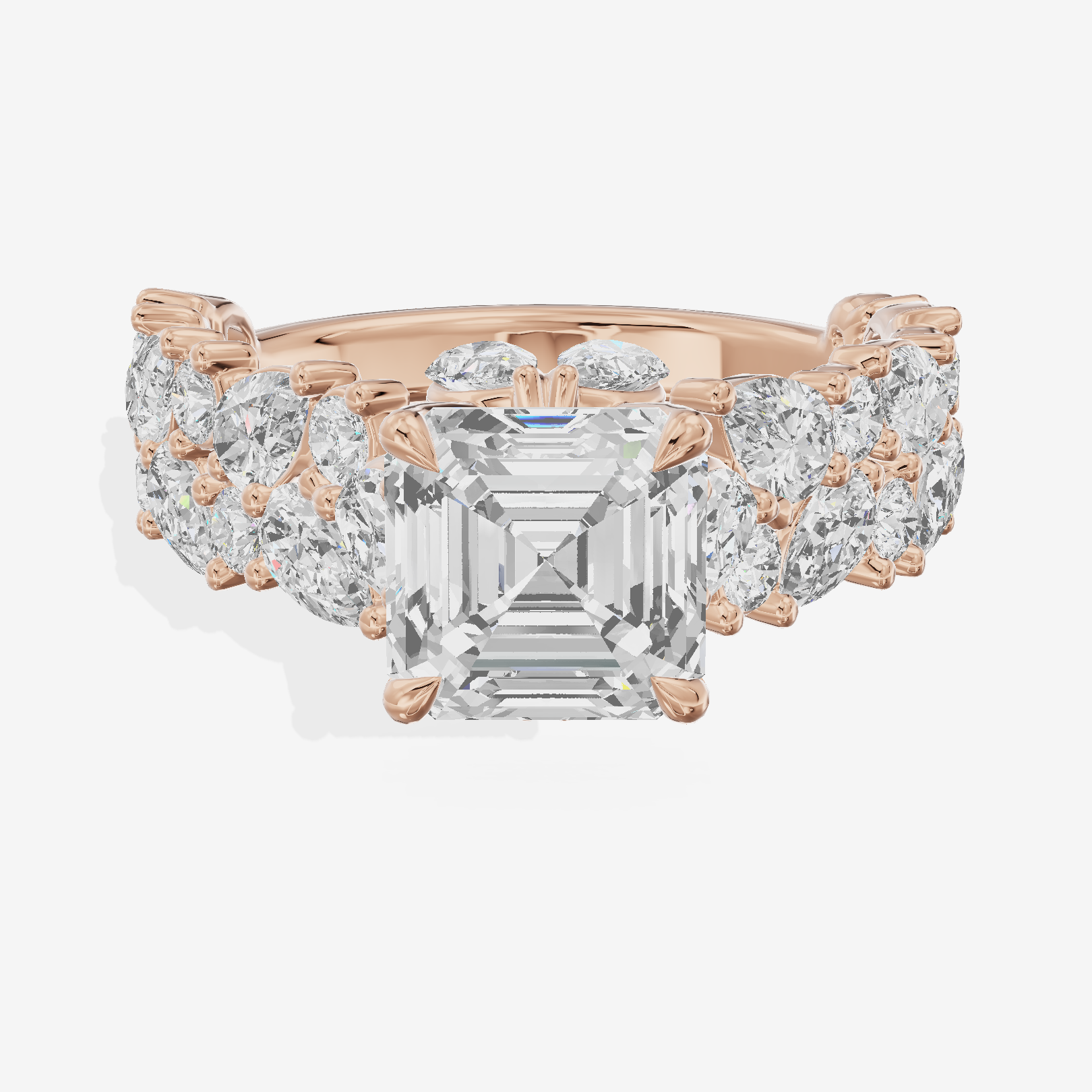 Grand Janevra Asscher Engagement Ring with Side Stones (3/4 ct. tw.) in 14K Rose Gold
