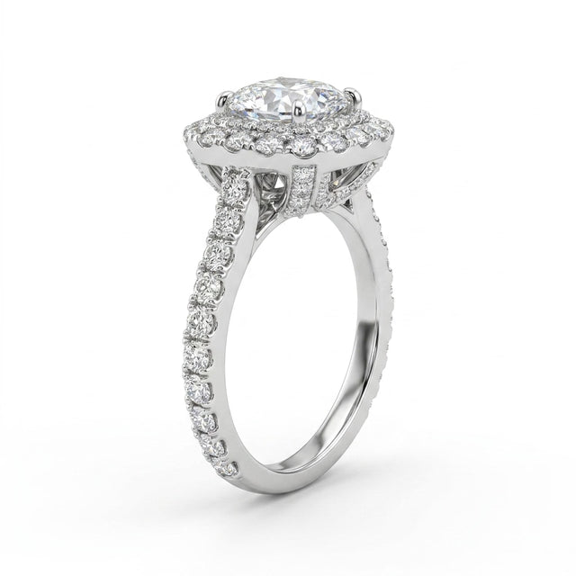 Cathedral Halo Pavé Cushion Engagement Ring (3.01 ct. tw.) in 18K White Gold