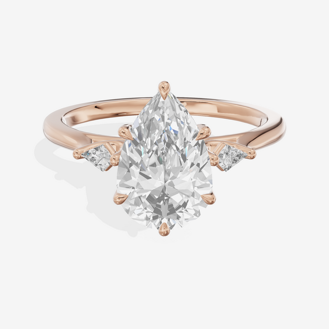 Petite Sincere Three Stone Pear Engagement Ring (1/15 ct. tw.) in 18K Rose Gold