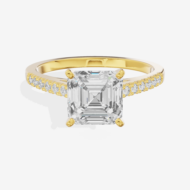Sworn Vowsae Asscher Engagement Ring with Side Stones (1/10 ct. tw.) in 18K Yellow Gold