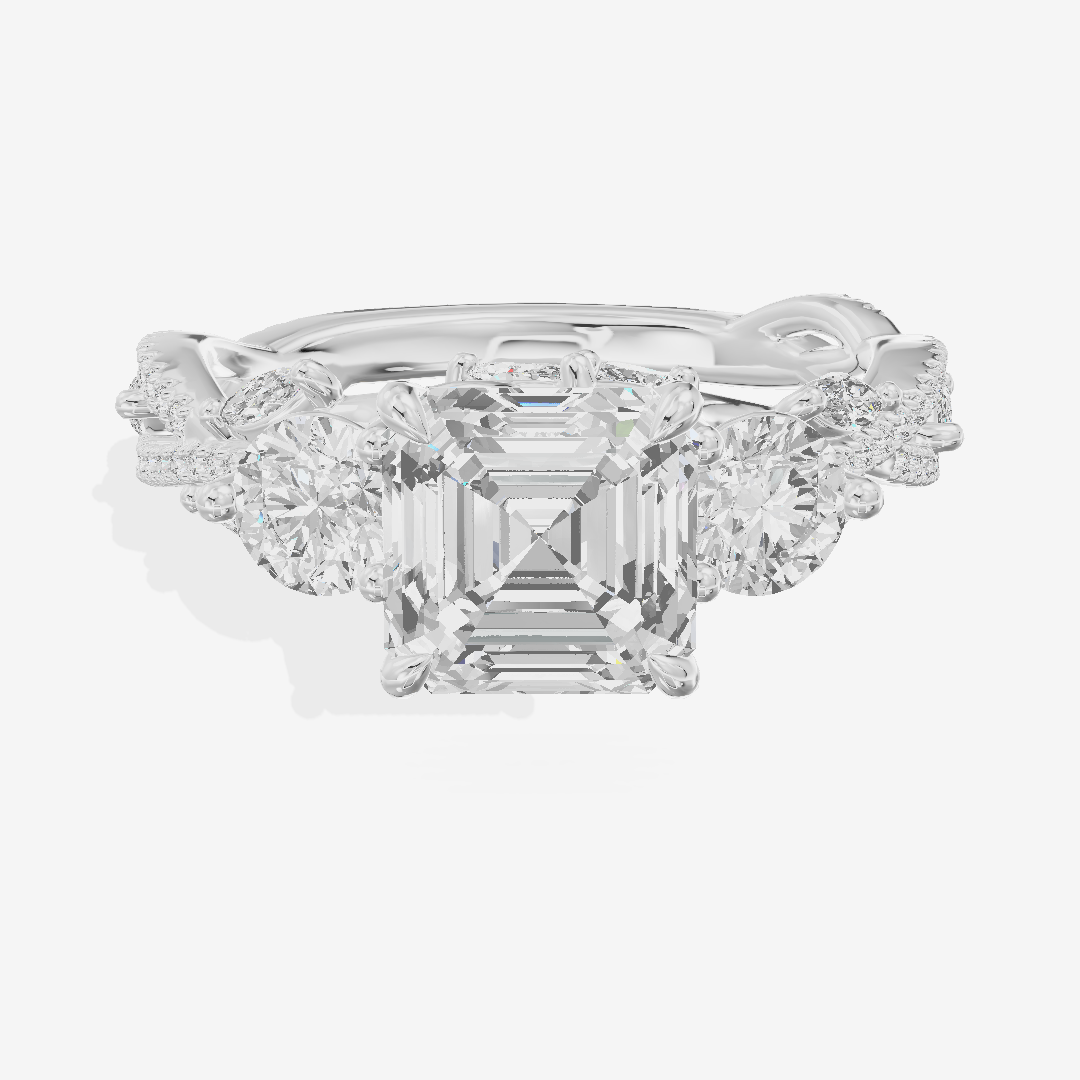 Luxe Selenia Three Stone Asscher Engagement Ring (1 ct. tw.) in 18K White Gold