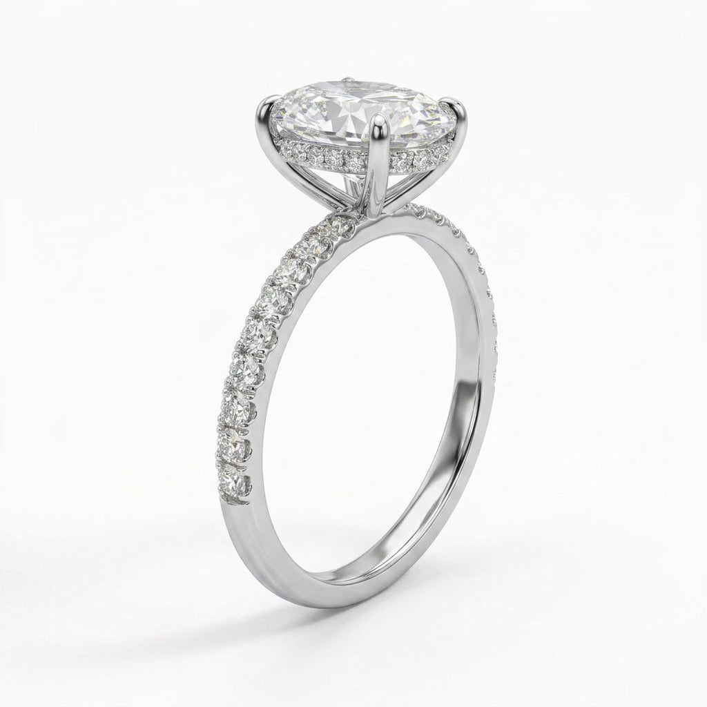 Solitaire Pavé Oval Engagement Ring (3.27 ct. tw.) in 18K White Gold
