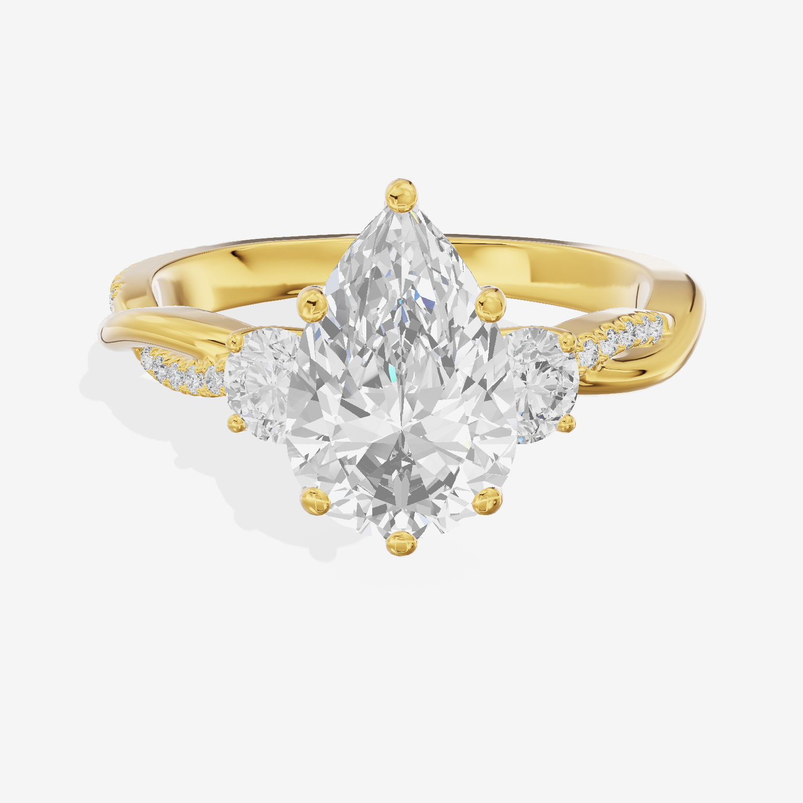 Luxe Selenia Three Stone Pear Engagement Ring (1 ct. tw.) in 18K Yellow Gold