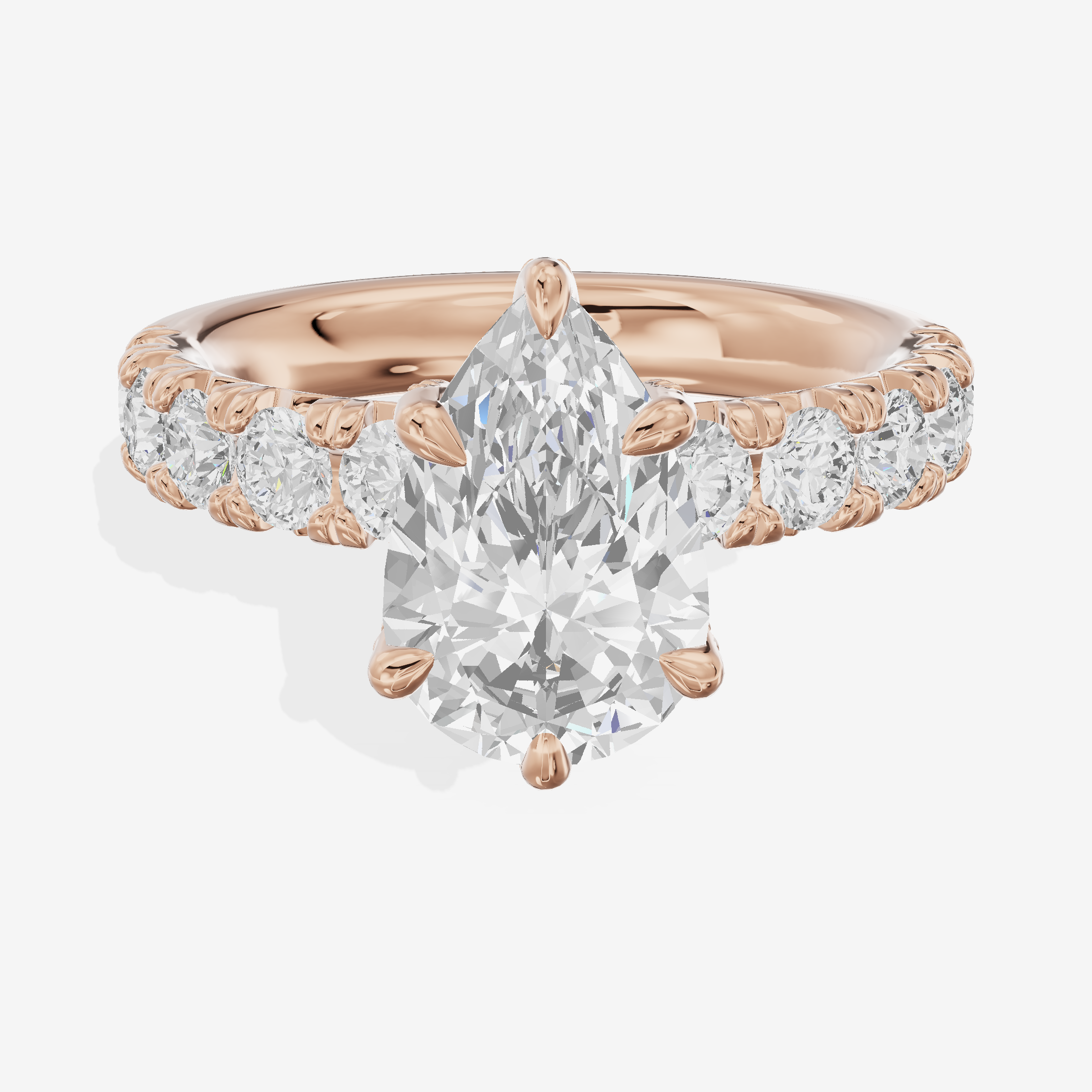 Lustrous Aurea Pear Engagement Ring with Side Stones (3/4 ct. tw.) in 14K Rose Gold