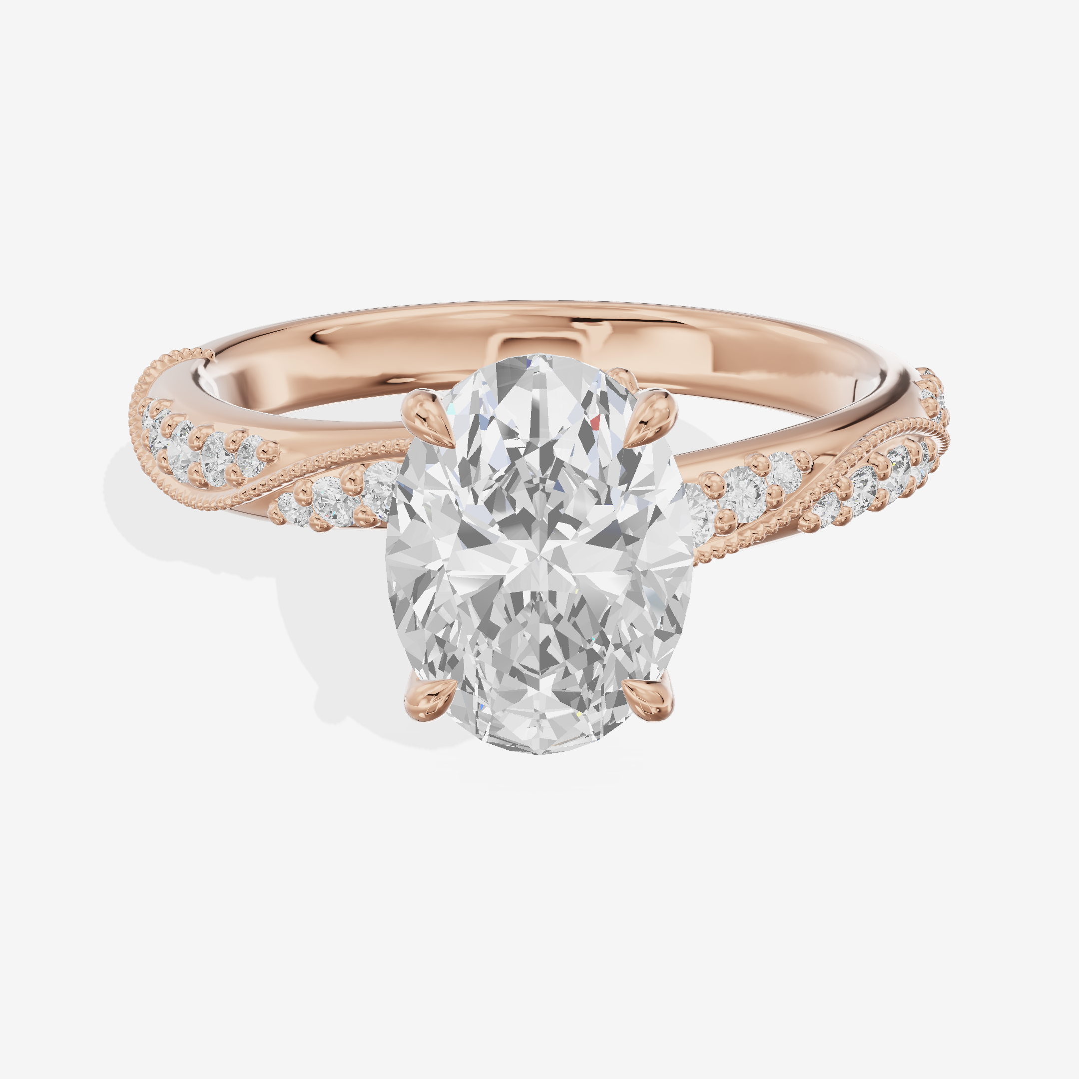 Classic Halcyon Oval Engagement Ring with Side Stones (1/4 ct. tw.) in 18K Rose Gold