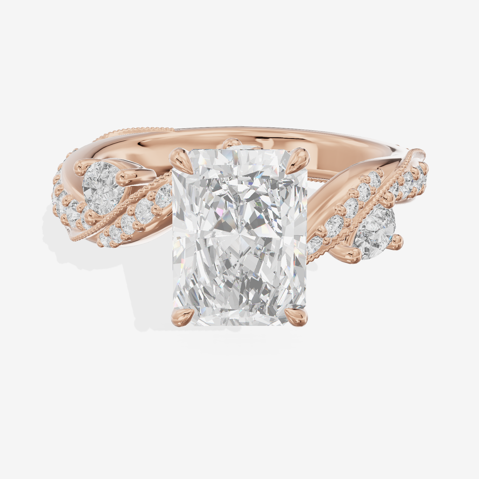 Modern Tender Radiant Engagement Ring with Side Stones (1/3 ct. tw.) in 14K Rose Gold