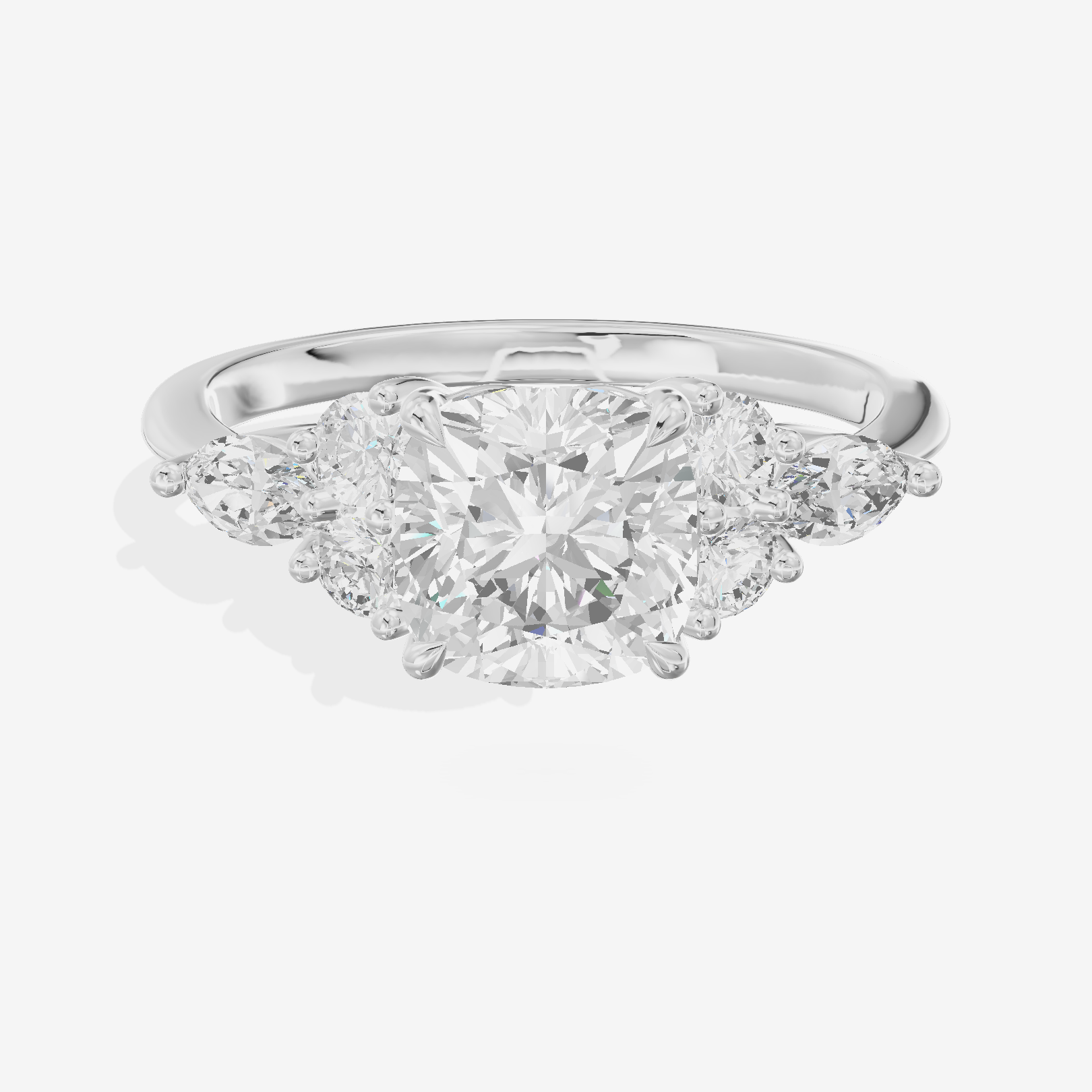 Petite Halcyon Cushion Engagement Ring with Side Stones (1/6 ct. tw.) in 18K White Gold