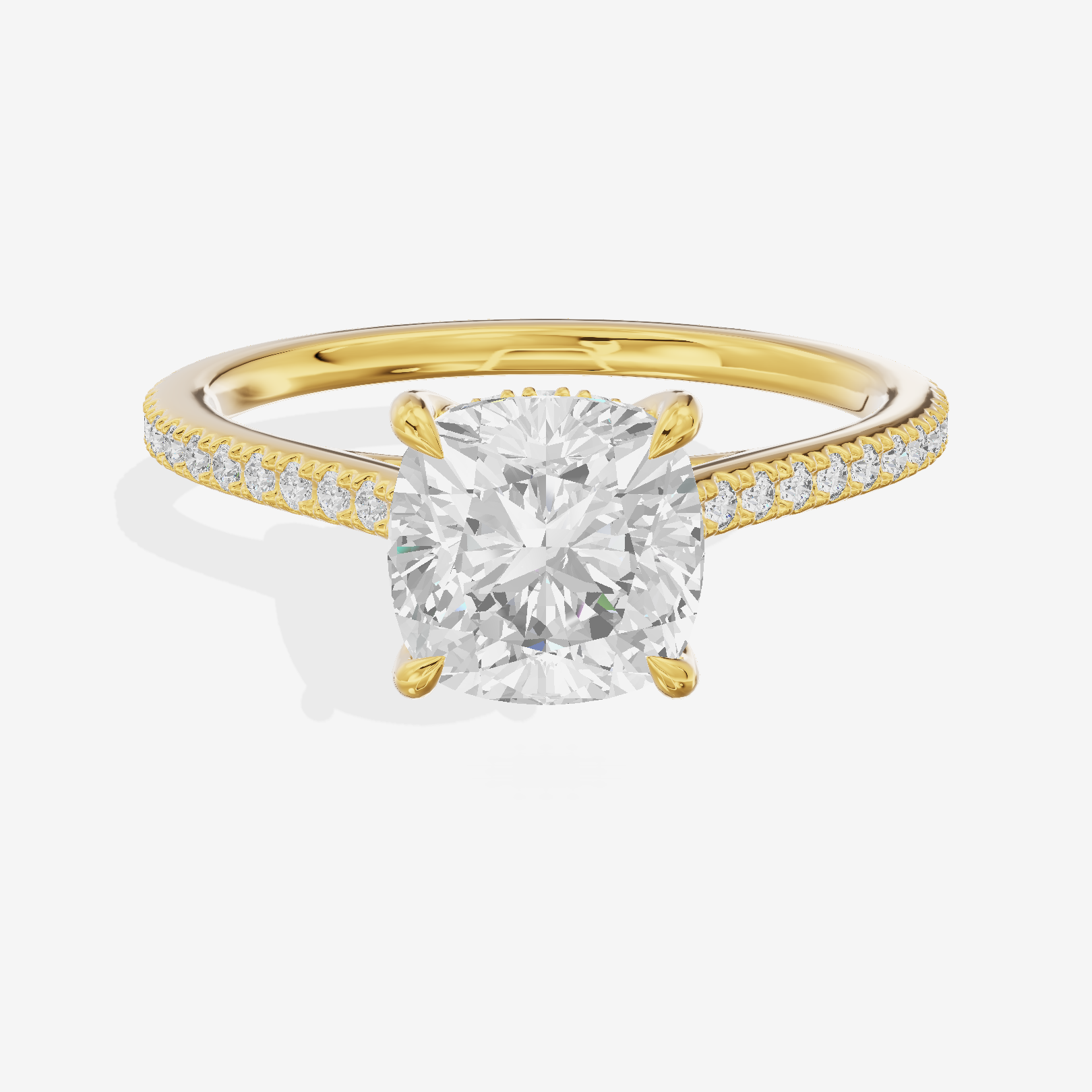 Luxe Aimora Cushion Engagement Ring with Side Stones (1/4 ct. tw.) in 18K Yellow Gold