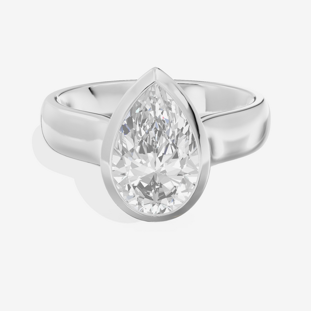 Cherubine 4mm Pear Bezel Engagement Ring in 18K White Gold