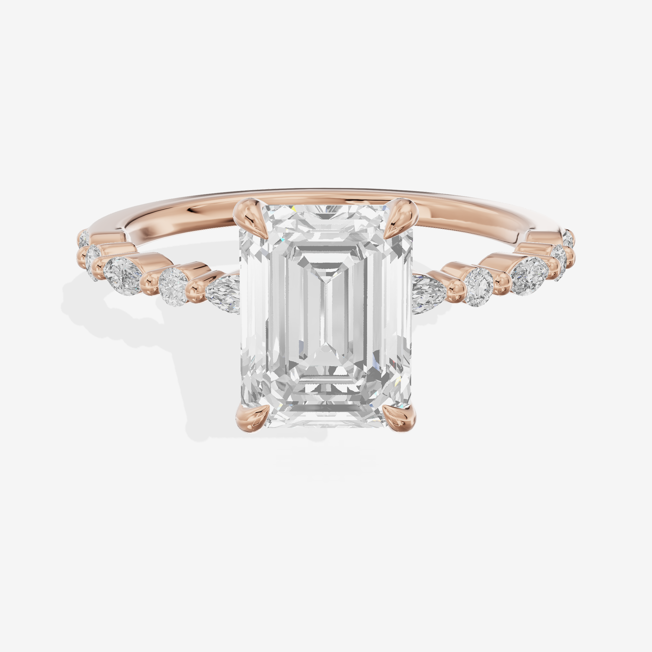 Classic Halcyon Emerald Engagement Ring with Side Stones (1/4 ct. tw.) in 14K Rose Gold