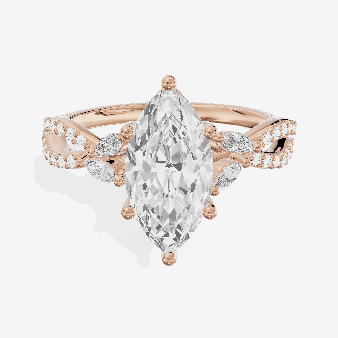 Luxe Domeline 1.5mm Marquise Solitaire Engagement Ring (1/8 ct. tw.) in 18K Rose Gold