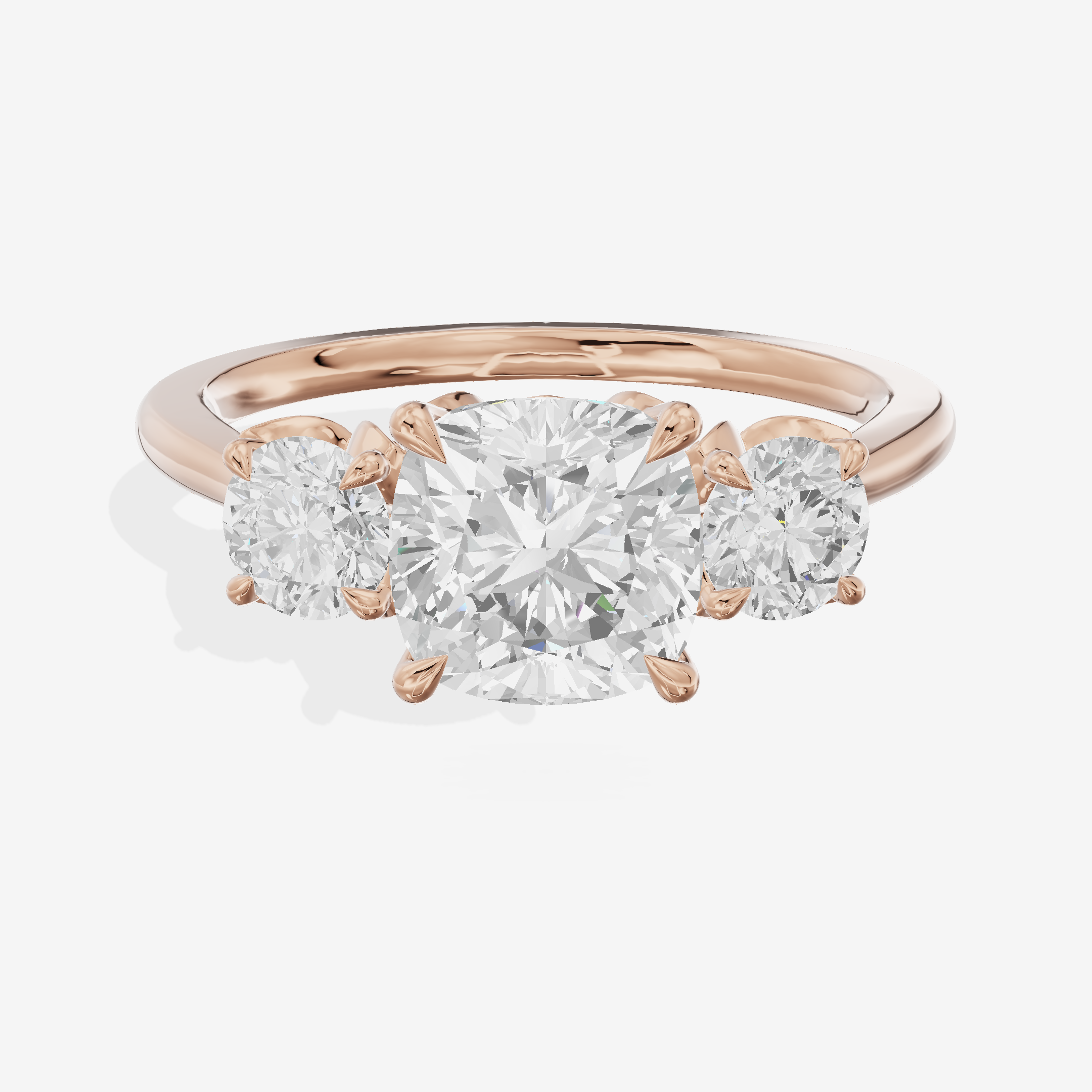 Royal Sincere Three Stone Cushion Engagement Ring (2/3 ct. tw.) in 14K Rose Gold