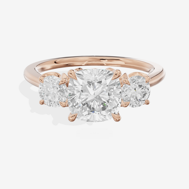 Royal Sincere Three Stone Cushion Engagement Ring (2/3 ct. tw.) in 14K Rose Gold
