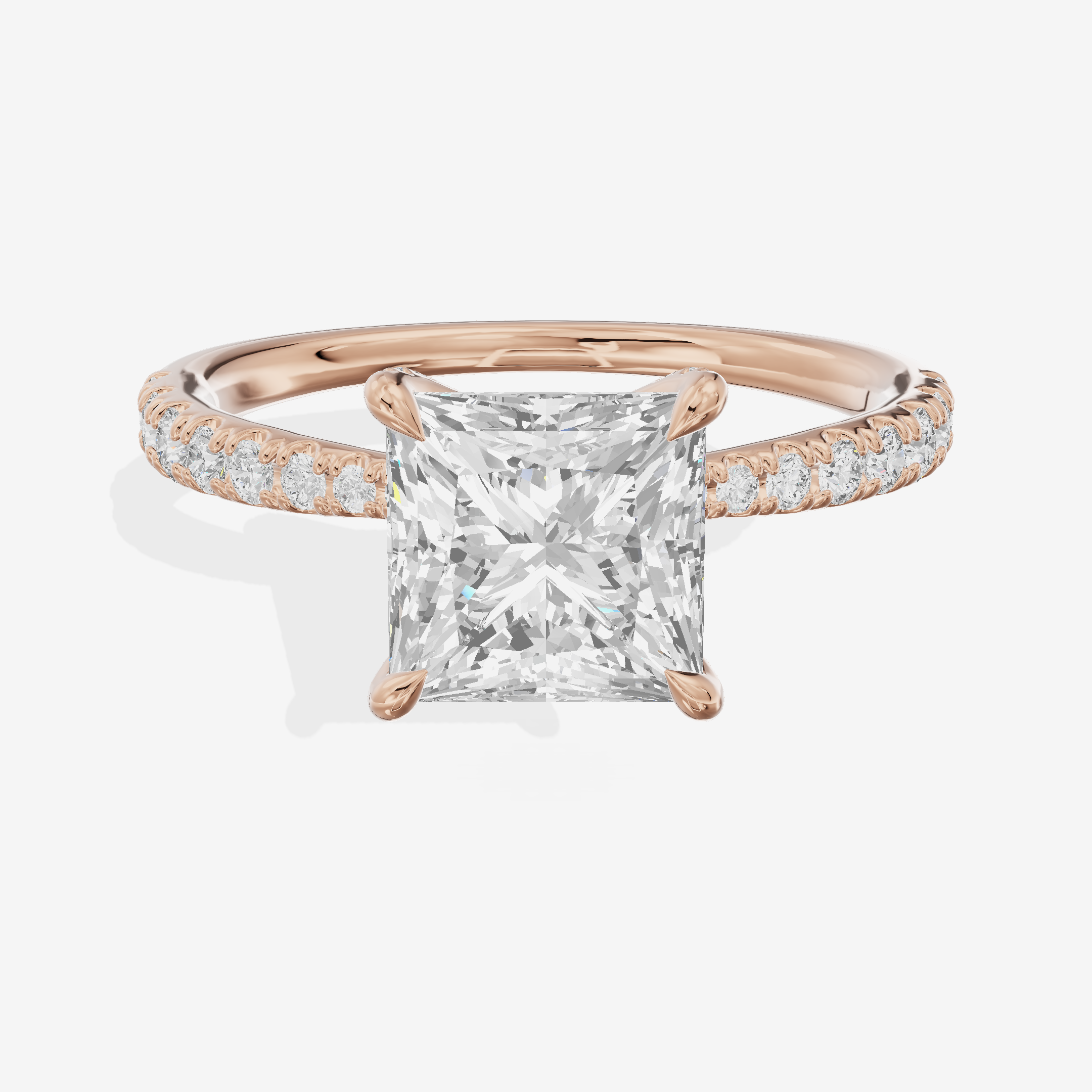 Whispered Lumera Princess Engagement Ring with Side Stones (1/3 ct. tw.) in 14K Rose Gold