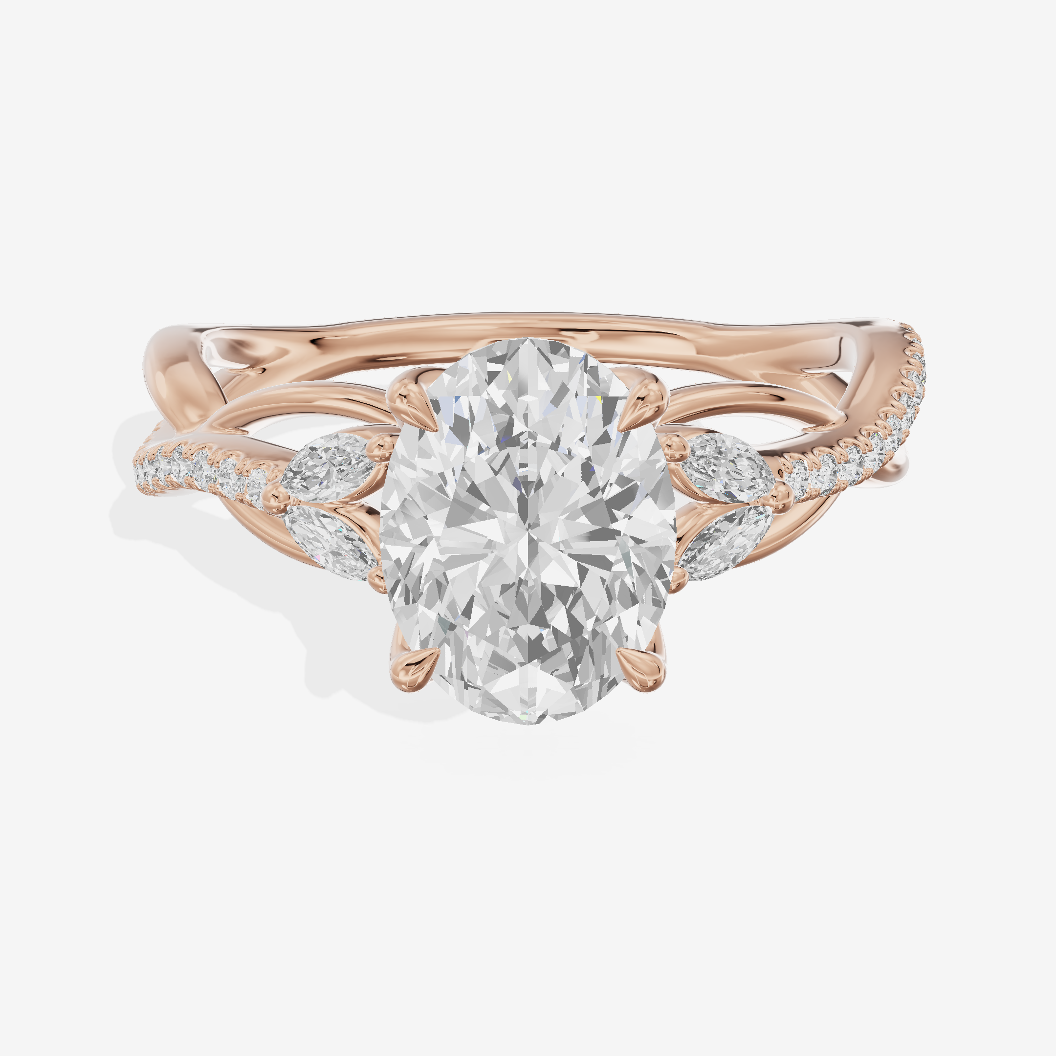 Lustrous Vowsae Oval Engagement Ring with Side Stones (1/5 ct. tw.) in 18K Rose Gold