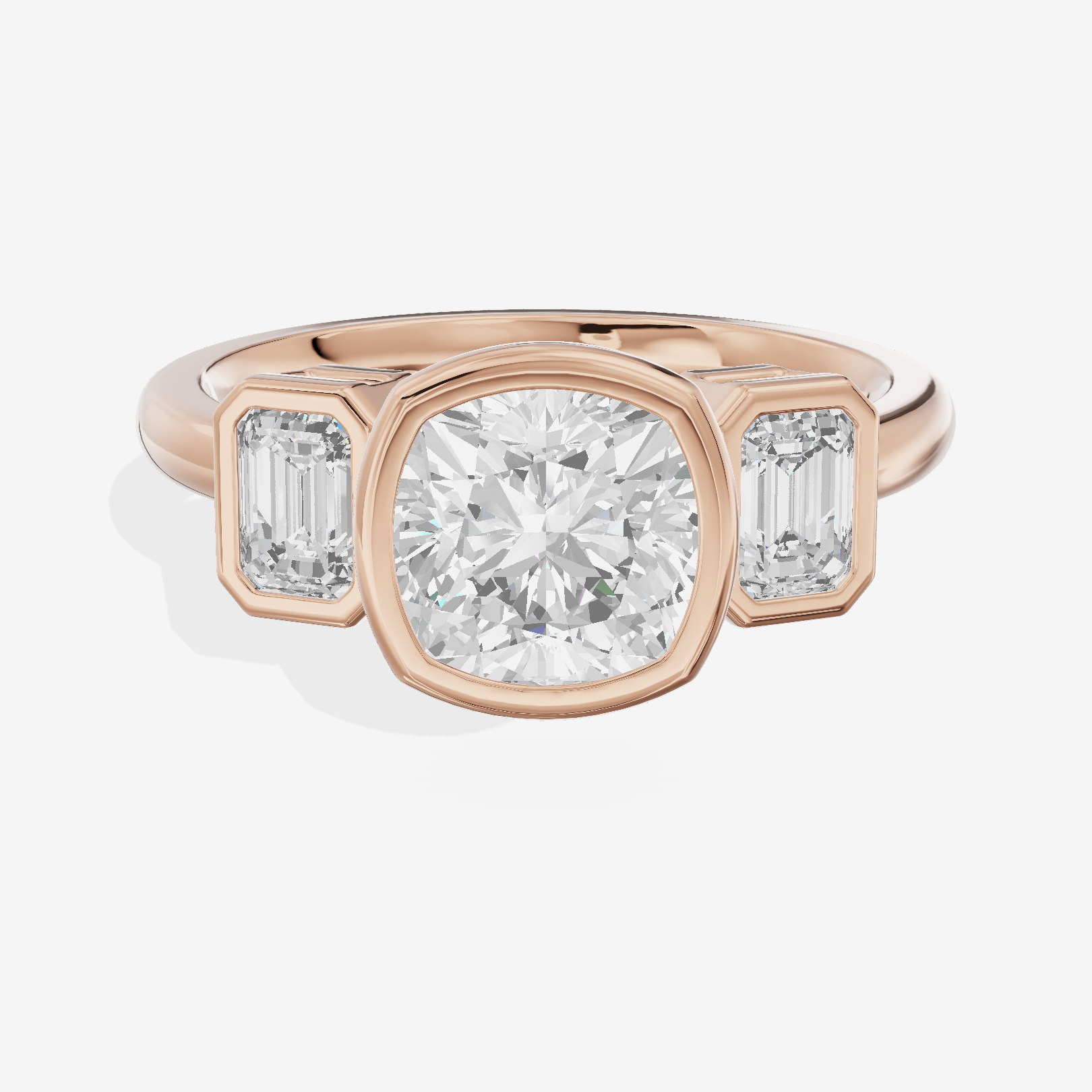 Vintage Sincere Three Stone Cushion Engagement Ring (1/2 ct. tw.) in 14K Rose Gold
