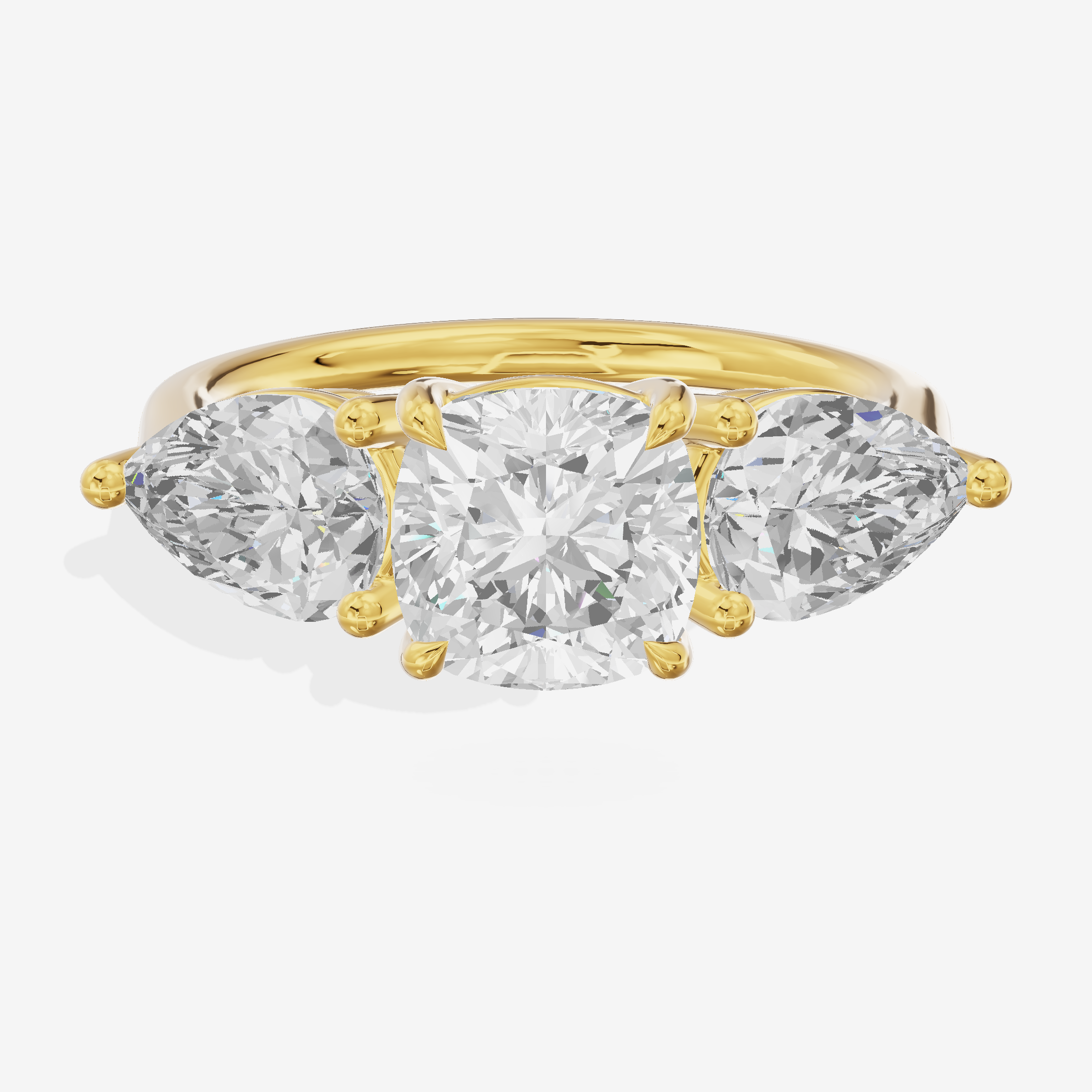 Luxe Heartline Three Stone Cushion Engagement Ring (3/4 ct. tw.) in 14K Yellow Gold