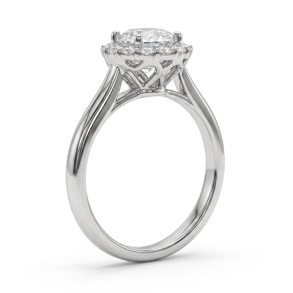 Halo Round Engagement Ring (1 ct. tw.) in 18K White Gold