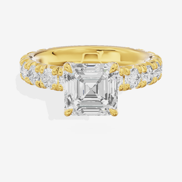 Crowned Sincere Asscher Engagement Ring with Side Stones (3/4 ct. tw.) in 18K Yellow Gold