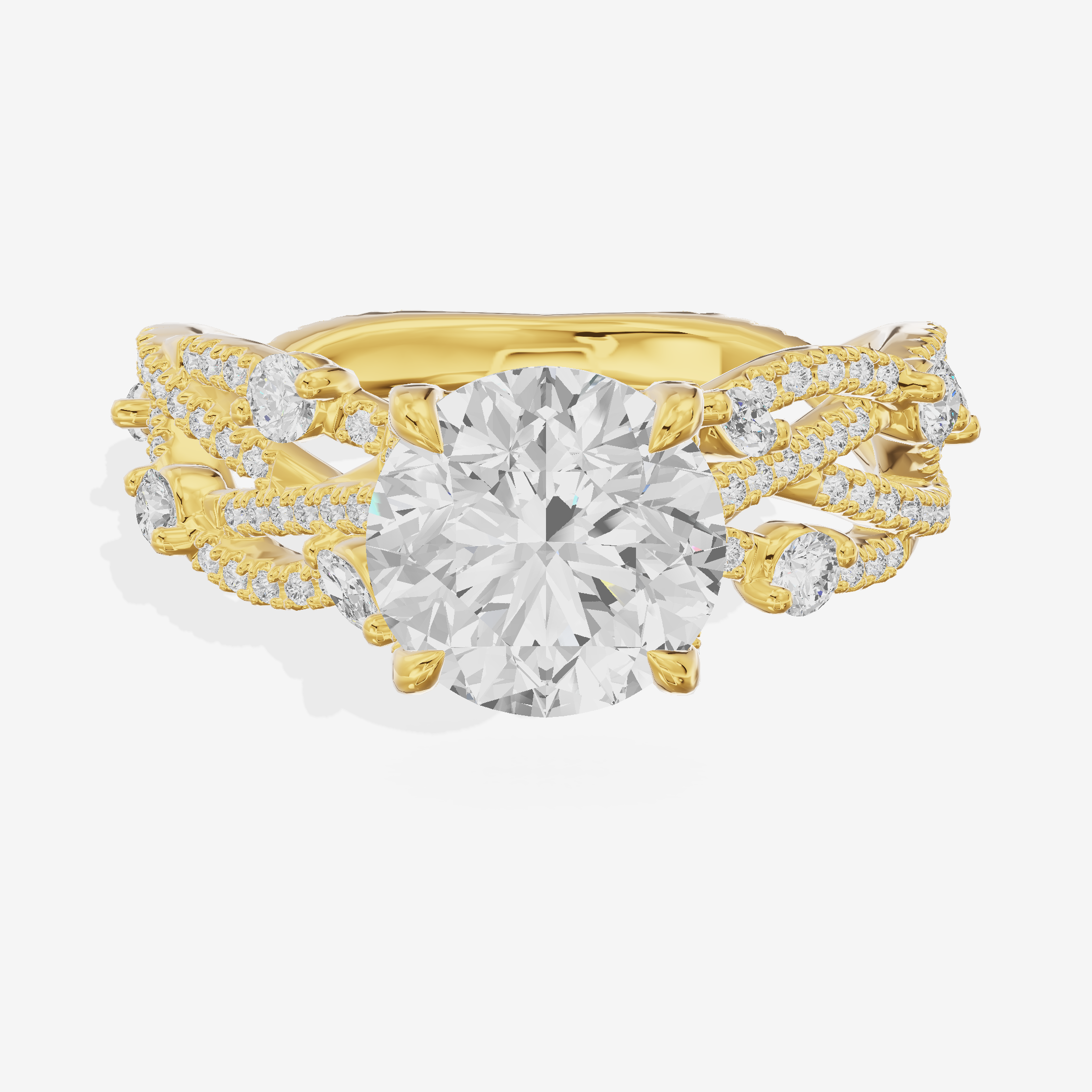 One of One Petite Round Engagement Ring with Side Stones (1/4 ct. tw.) in 18K Yellow Gold