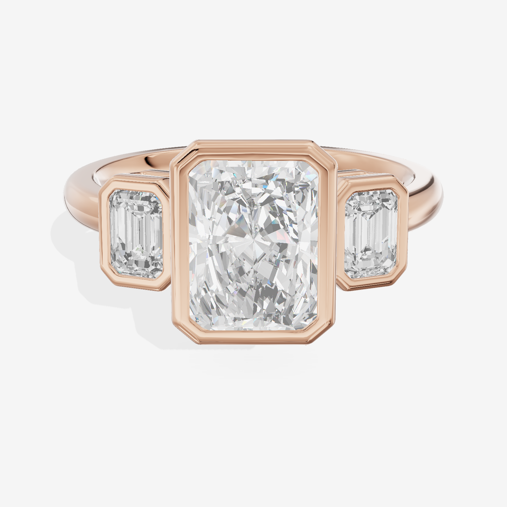 Vintage Sincere Three Stone Radiant Engagement Ring (1/2 ct. tw.) in 18K Rose Gold