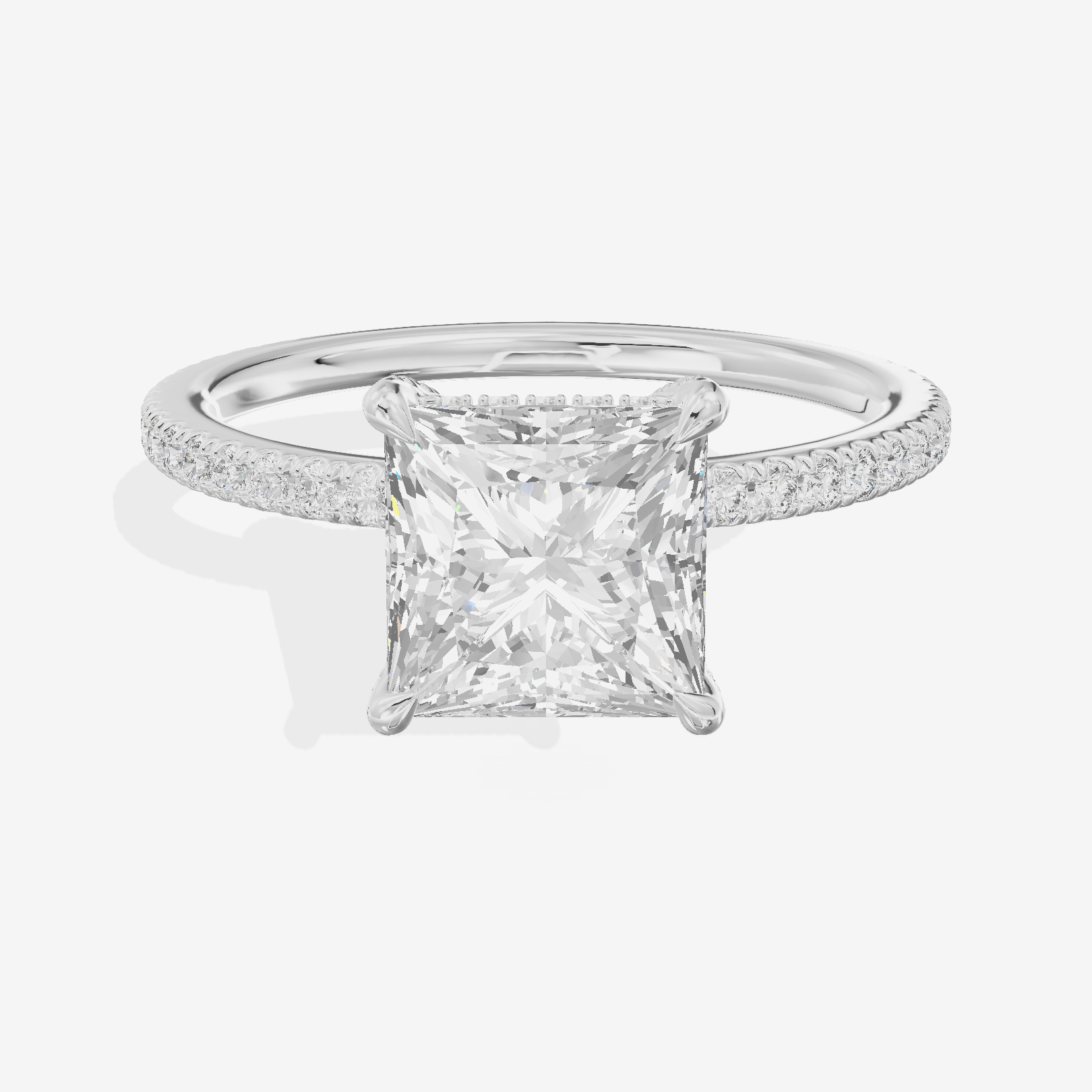Lustrous Sincere Princess Engagement Ring with Side Stones (1/3 ct. tw.) in 14K White Gold