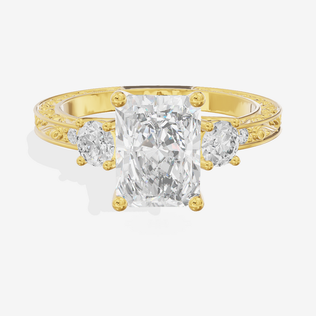 Triade Engraved Radiant Three Stone Engagement Ring (1/3 ct. tw.) in 18K Yellow Gold