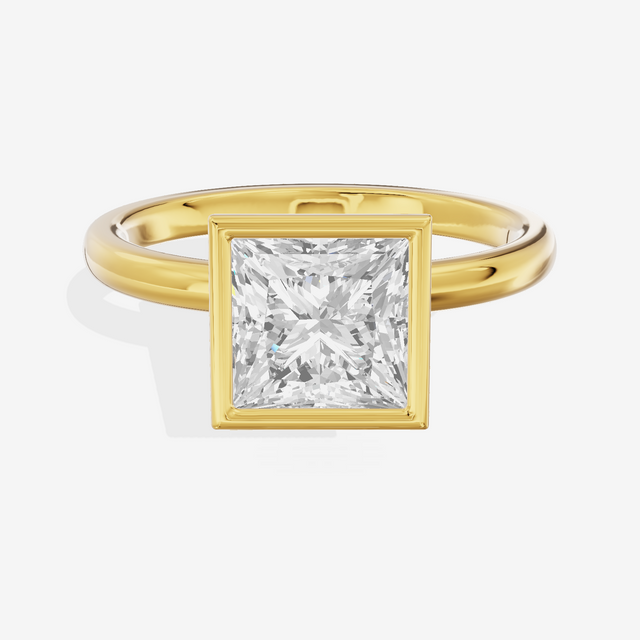 Trellise Bezel 2mm Princess Solitaire Engagement Ring in 14K Yellow Gold