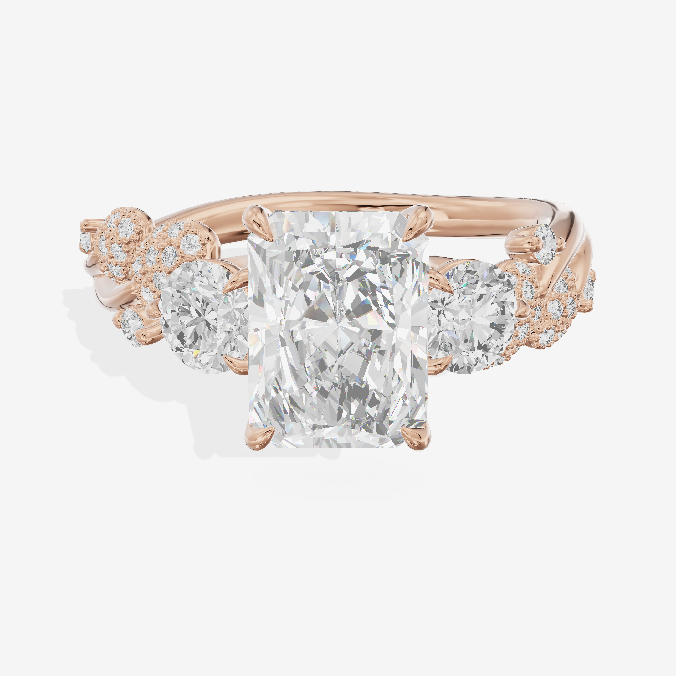 Classic Coeurine Three Stone Radiant Engagement Ring (3/5 ct. tw.) in 14K Rose Gold