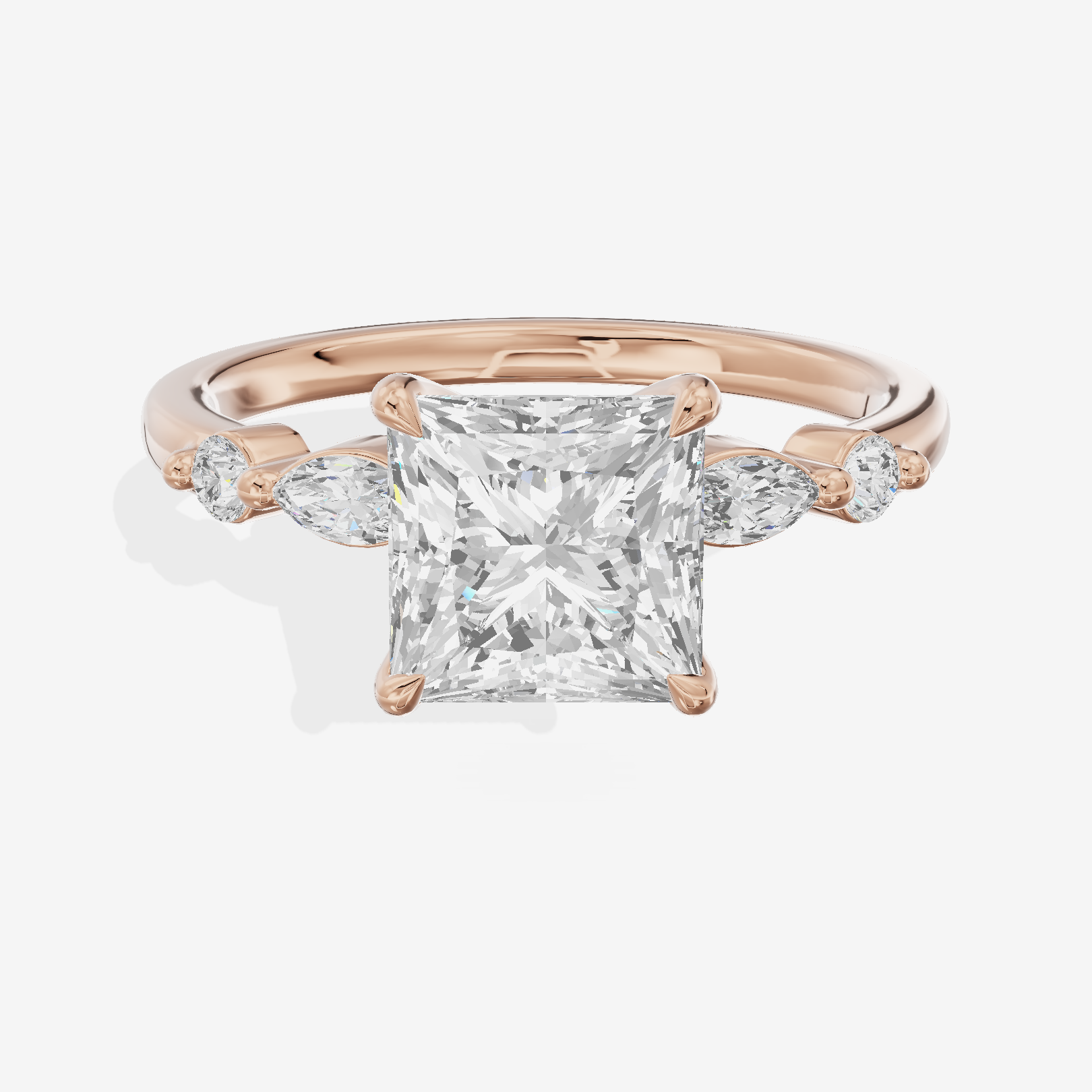 Petite Cherubine Princess Engagement Ring with Side Stones (1/3 ct. tw.) in 14K Rose Gold