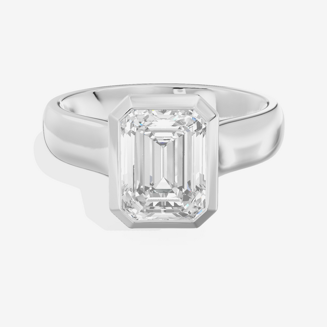 Cherubine 4mm Emerald Bezel Engagement Ring in Platinum