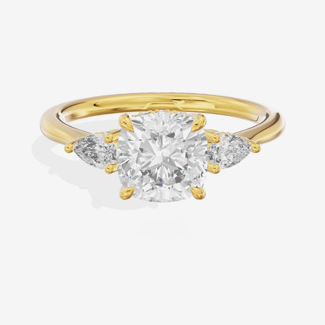 Petite Vowsae Three Stone Cushion Engagement Ring (1/4 ct. tw.) in 18K Yellow Gold