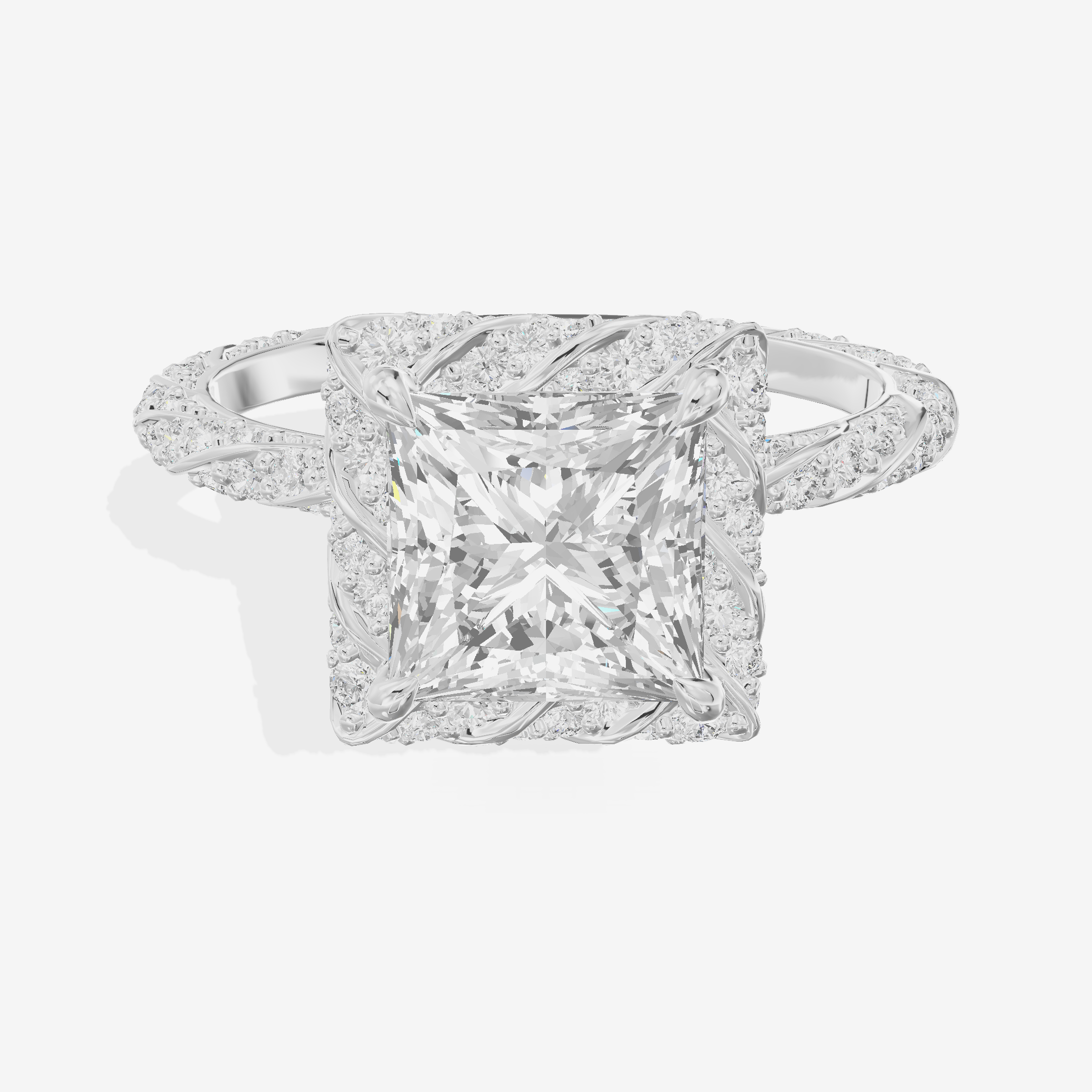 Grand Aimora Princess Engagement Ring with Hidden Halos (1/20 ct. tw.) in 18K White Gold