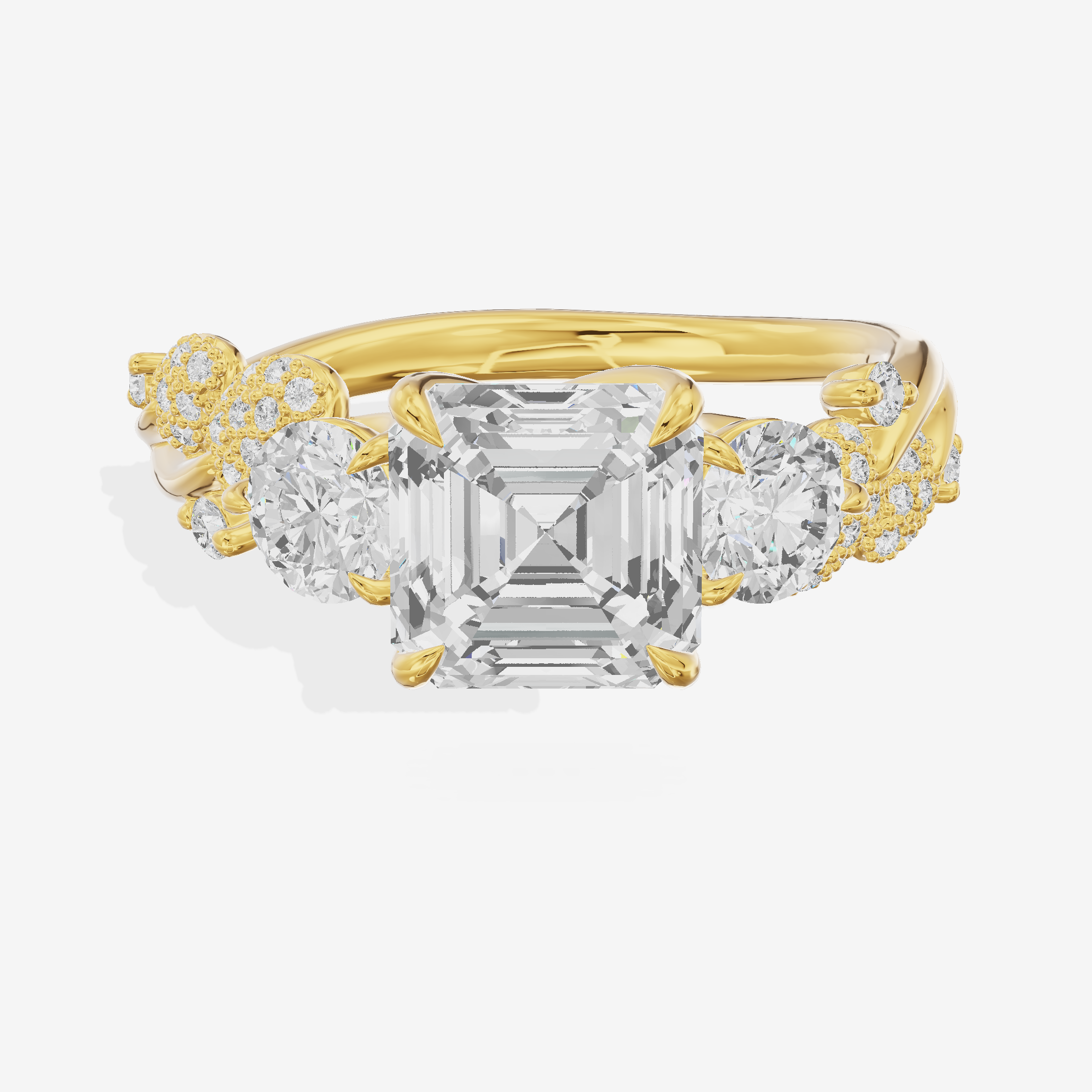 Modern Coeurine Three Stone Asscher Engagement Ring (1/2 ct. tw.) in 18K Yellow Gold