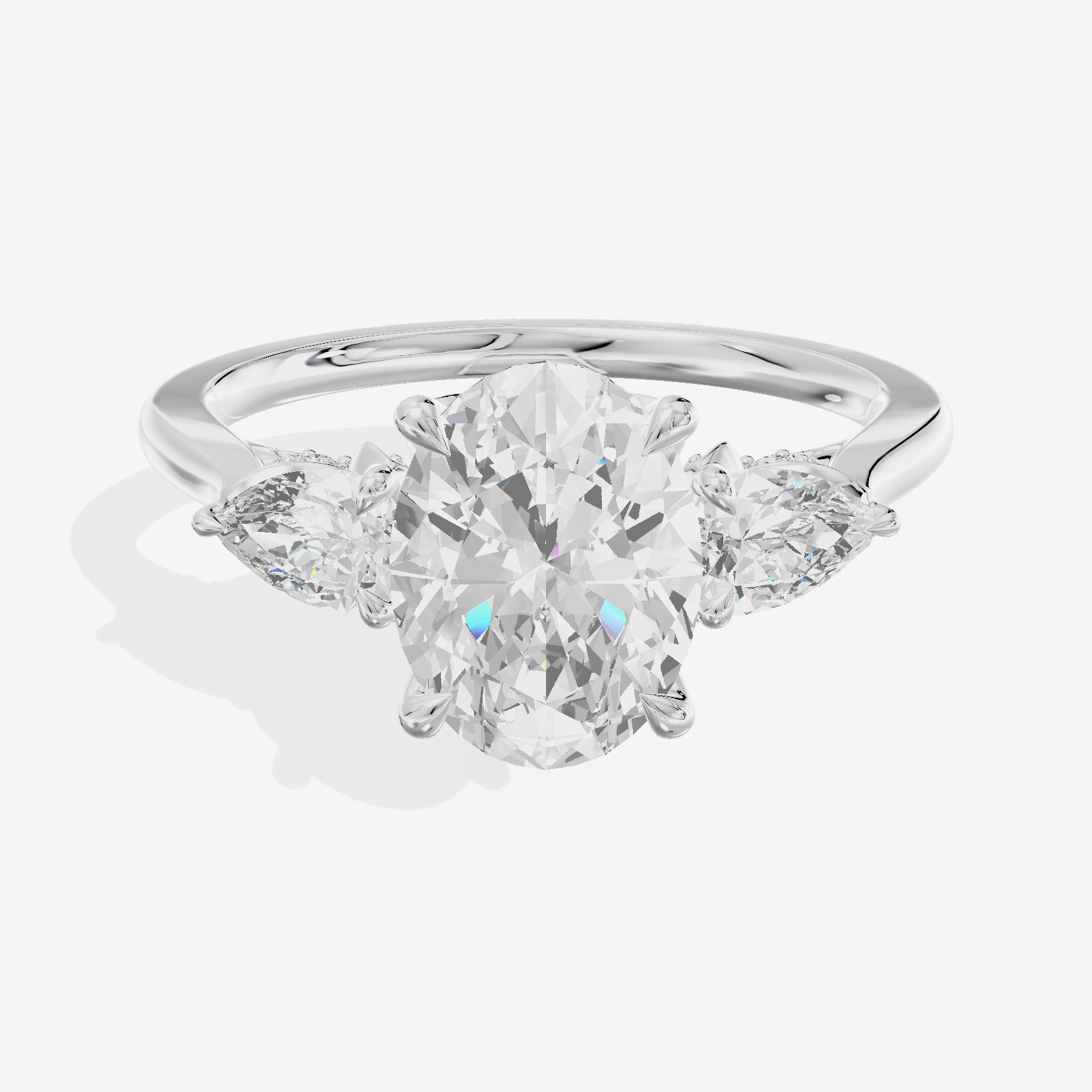Modern Sincere Three Stone Oval Engagement Ring (1/2 ct. tw.) in 14K White Gold