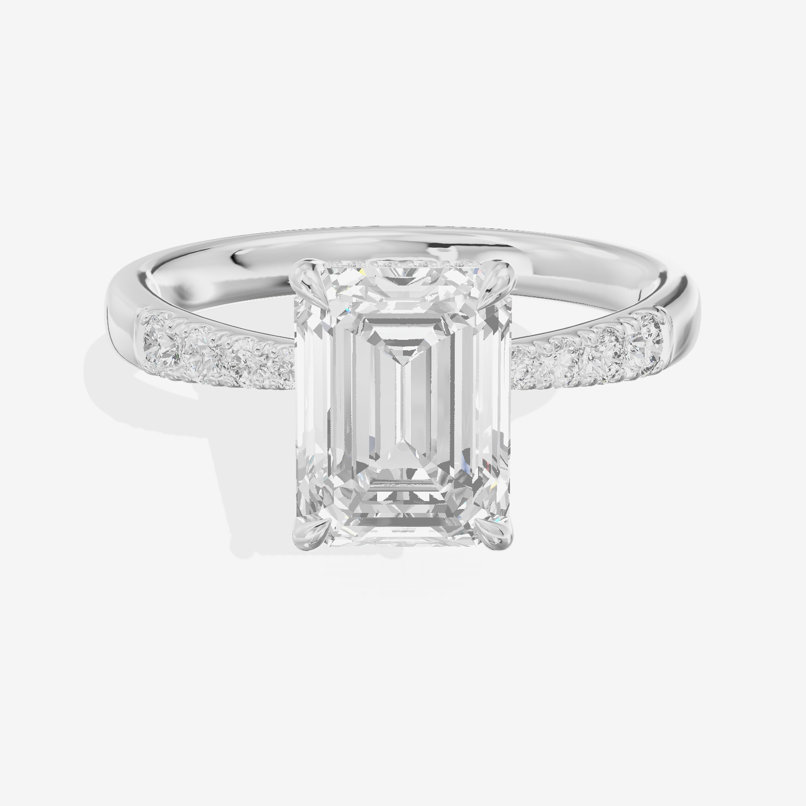 Classic Tensare Emerald Engagement Ring with Hidden Halos (1/15 ct. tw.) in 14K White Gold