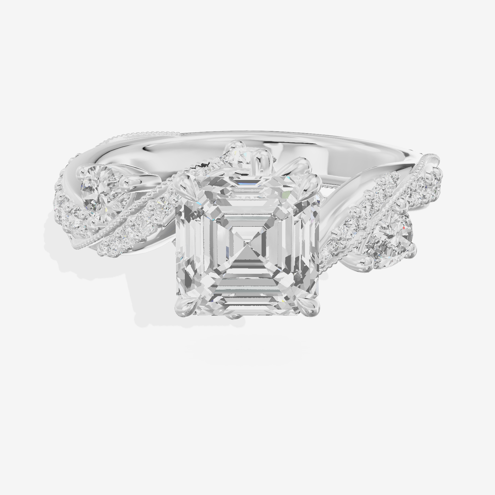 Modern Tender Asscher Engagement Ring with Side Stones (1/3 ct. tw.) in 18K White Gold