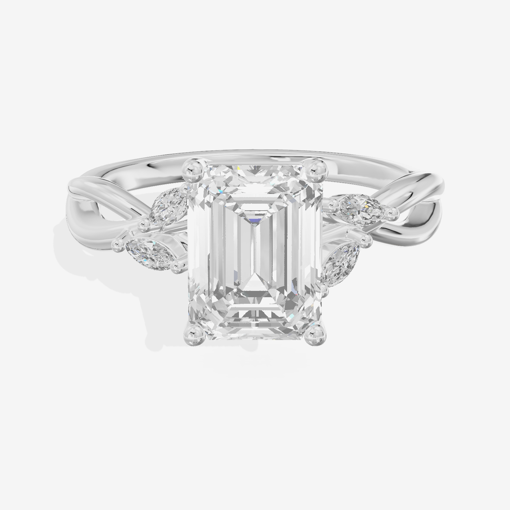 Vowsae Pavé Emerald Engagement Ring with Side Stones (1/8 ct. tw.) in Platinum