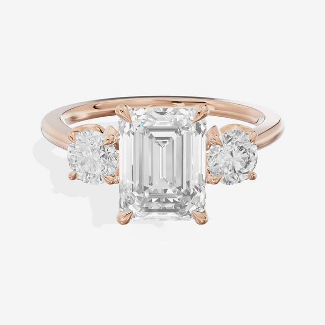 Royal Sincere Three Stone Emerald Engagement Ring (2/3 ct. tw.) in 14K Rose Gold