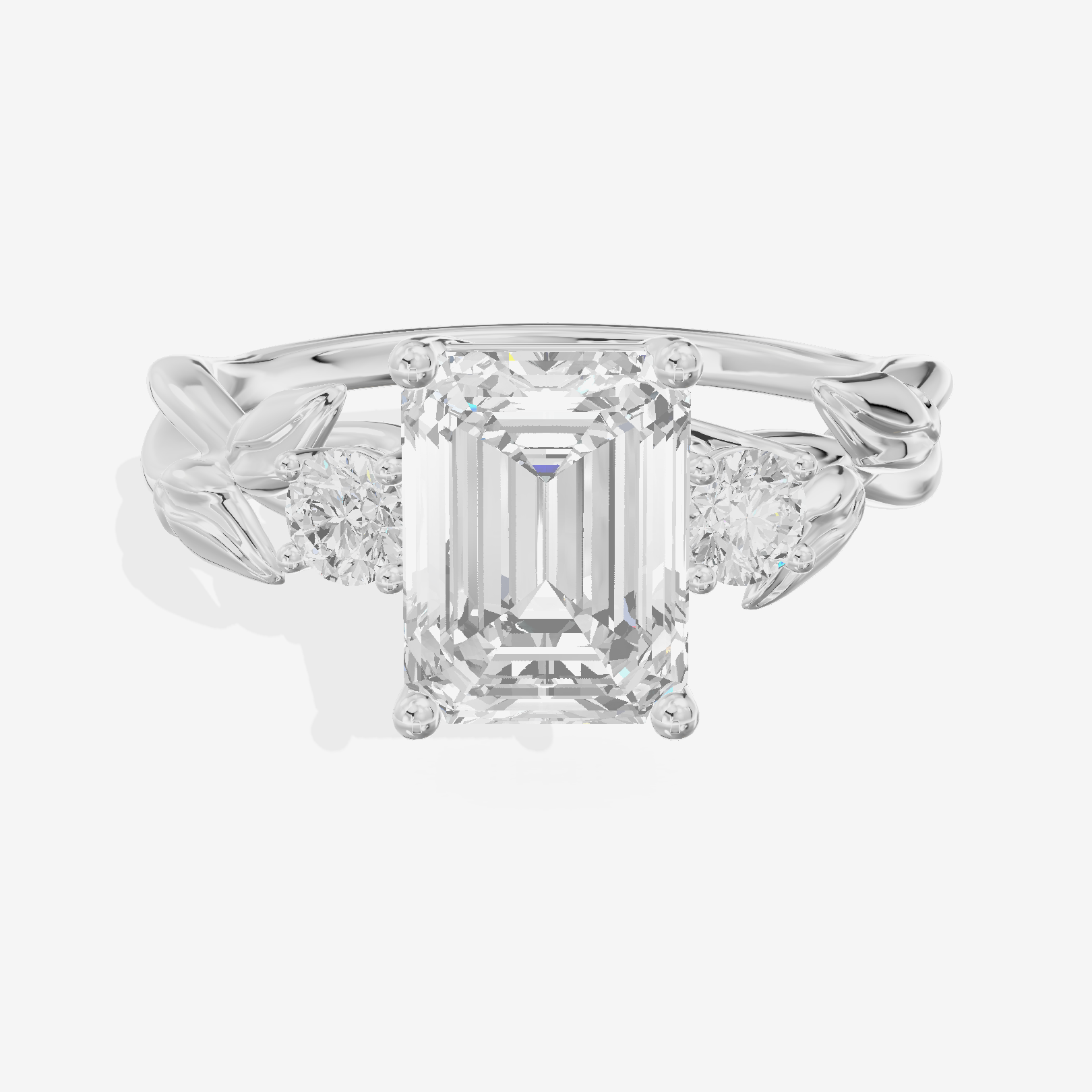 Solea Three Stone Emerald Engagement Ring (1/6 ct. tw.) in Platinum