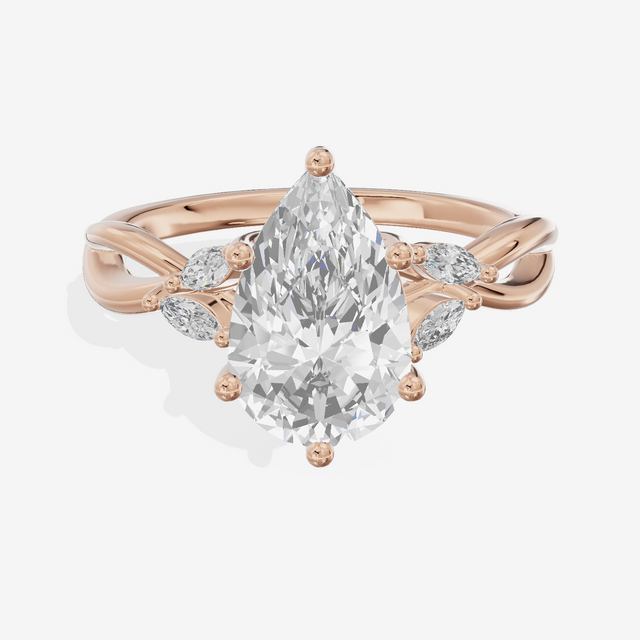 Vowsae Pavé Pear Engagement Ring with Side Stones (1/8 ct. tw.) in 14K Rose Gold