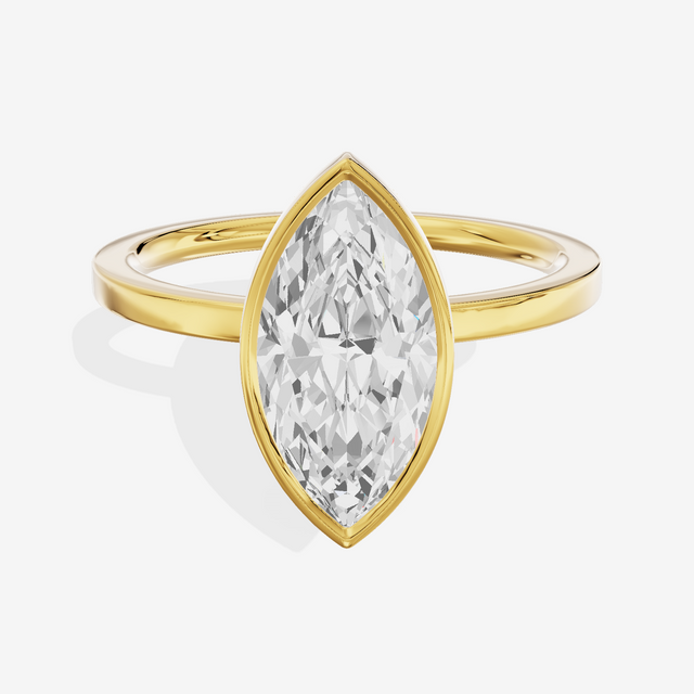 One of One Classic 1.5mm Marquise Bezel Engagement Ring in 18K Yellow Gold