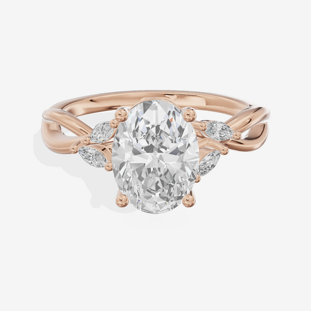 Vowsae Pavé Oval Engagement Ring with Side Stones (1/8 ct. tw.) in 14K Rose Gold