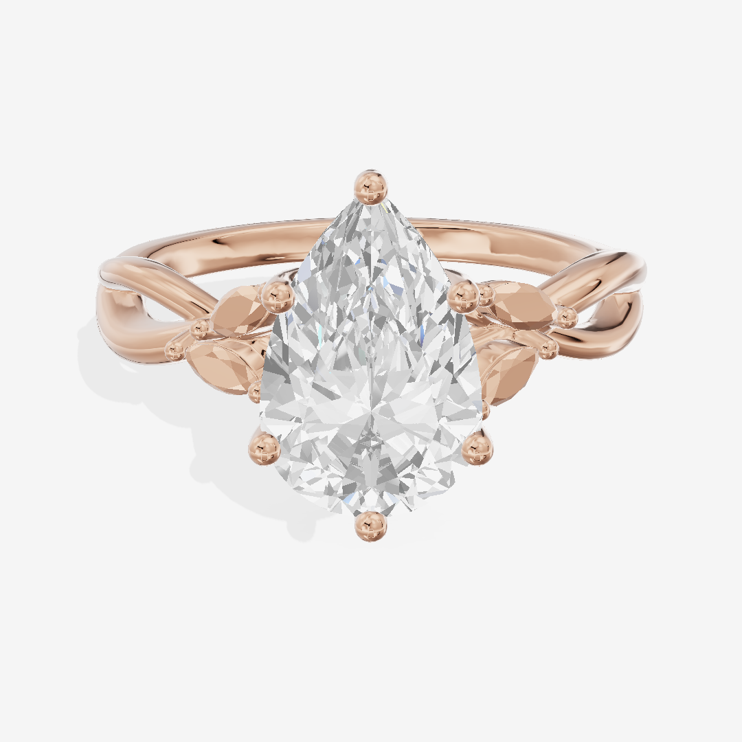 Modern Sincere Pear Engagement Ring with Side Stones in 18K Rose Gold