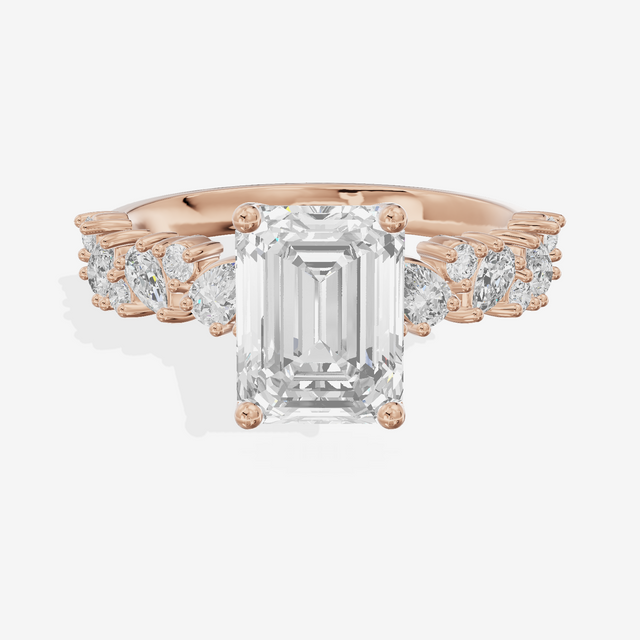 Bowed Vowsae Emerald Engagement Ring with Side Stones (2/5 ct. tw.) in 14K Rose Gold
