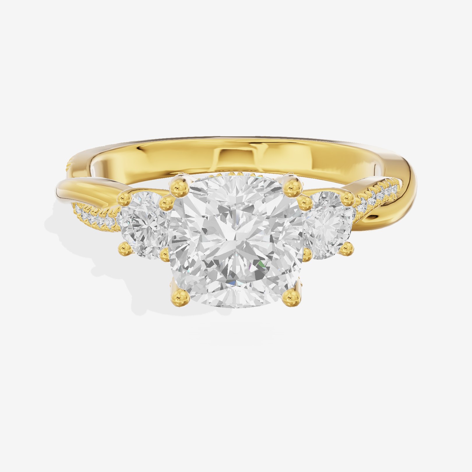 Promezza Three Stone Cushion Engagement Ring (1/10 ct. tw.) in 14K Yellow Gold