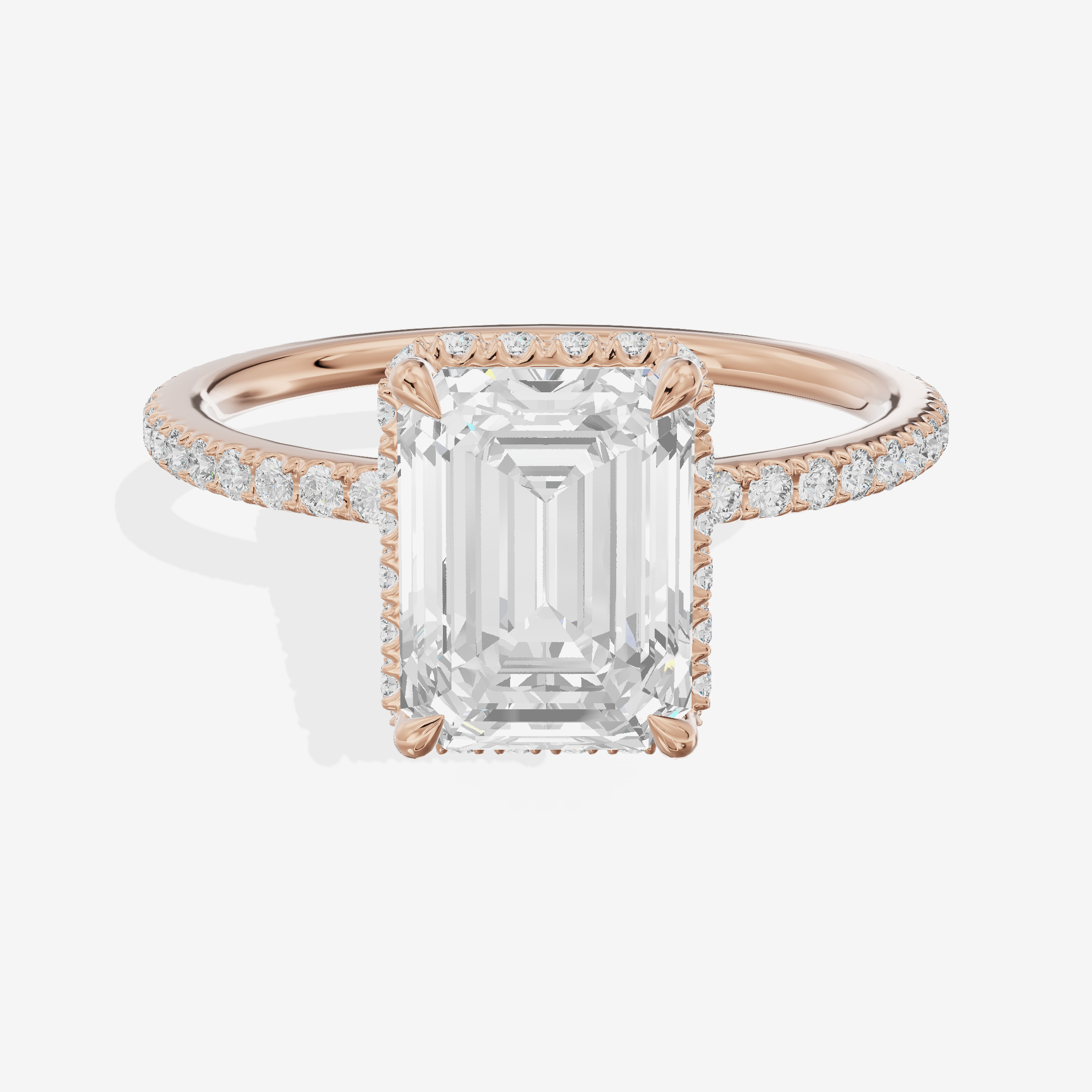 Crowned Whisper Emerald Hidden Halo Engagement Ring in 14K Rose Gold